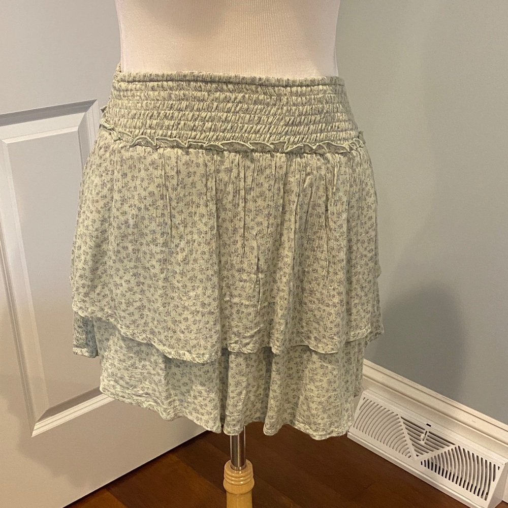 Hollister Pale Green Floral Mini Skirt